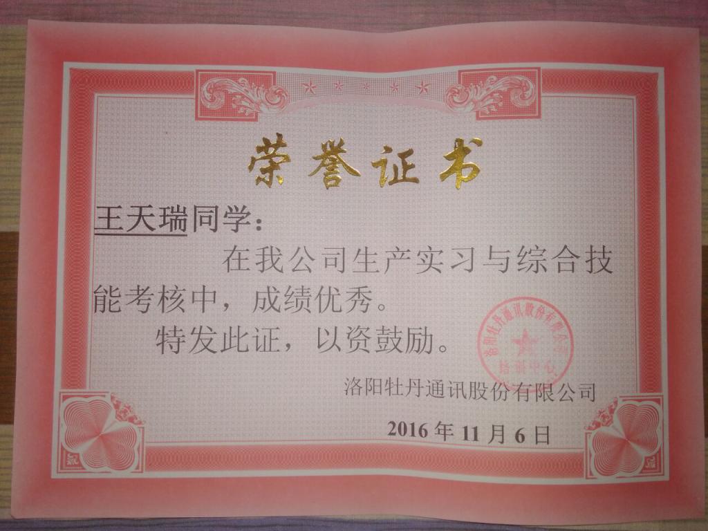 学生获得的荣誉证书